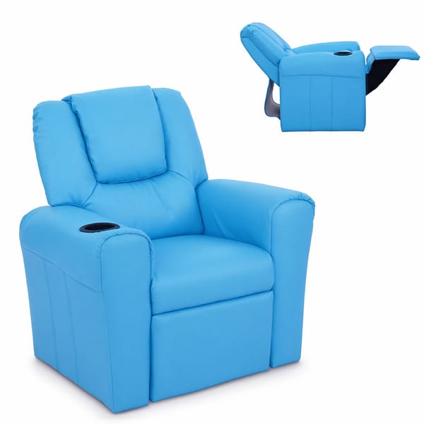 Kids Recliner Armchair PU Leather Sofa - Blue