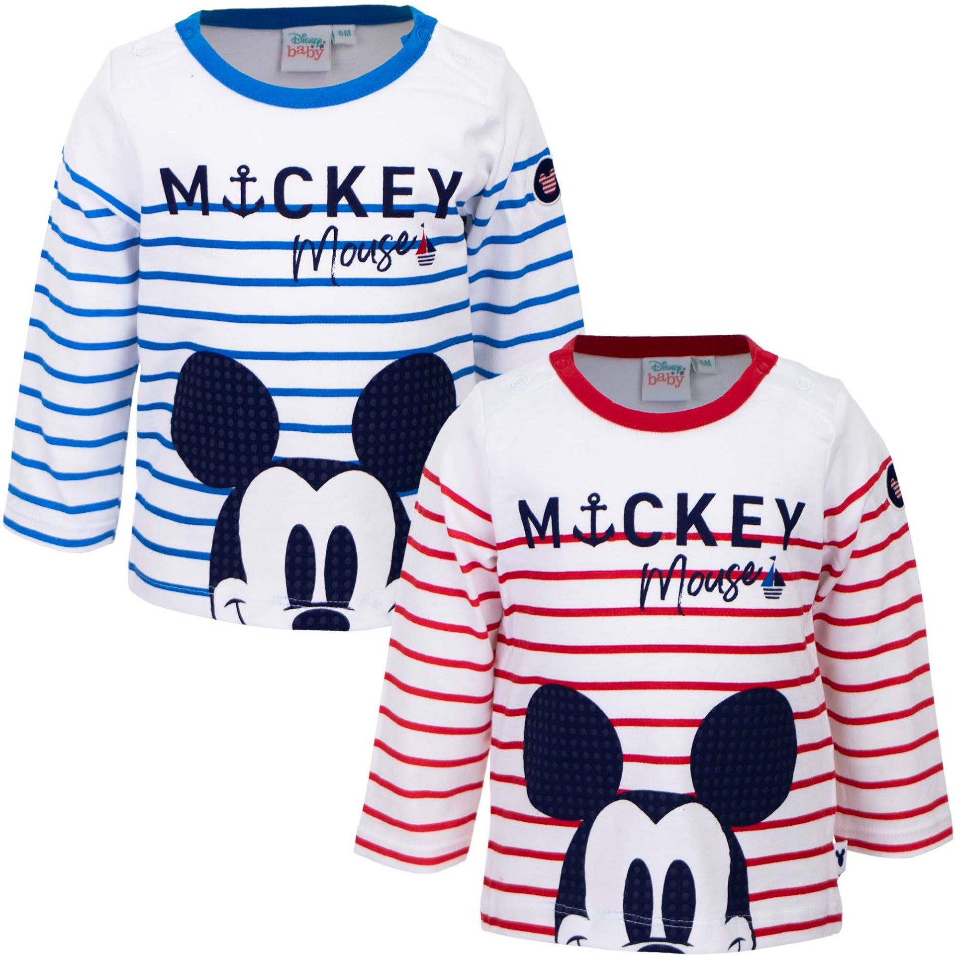 Baby Long Sleeve Striped T Shirt - Mickey Mouse