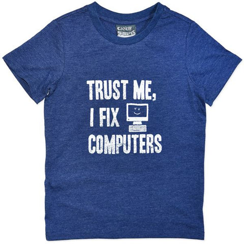 Boys Blue T Shirt "Trust Me I Fix Computers" Size 4